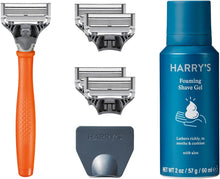 Harry's Razors for Men - Men's Razor Set with Bright Orange Handle, 5 Razor Blade Refills, Travel Blade Cover, 60ml Shave Gel