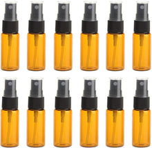 12PCS Amber Empty Refill Glass Spray Vial Bottle Jar Pots with Black Nozzle and Clear Cap Makeup Water Perfume Cosmetic Sample Packing Storage Container Fine Mist Sprayers Atomizers(15ml/0.5oz)