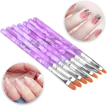 Jinlaili 7PCS Nail Art Brush Set, Purple Nail Art Tips Builder Brush, UV Gel Acrylic Nail Brush Nail Painting Brush Pen, Nail Art Design Painting Liner Pen Set, Acrylic Nail Brush Kit for Home Salon