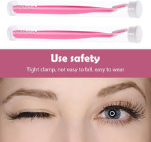 2pcs Eyelash Tweezers Set Stainless Steel Eyelash Extension Tweezers with Storage Box False Lash Application Tool for Girls Women Beginners Makeup Artists (Pink)