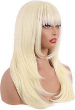 MapofBeauty 24 Inch/60 cm Long Straight Layered with Bangs Synthetic Hair Shoulder Length Daily Use Wig (Light Blonde)