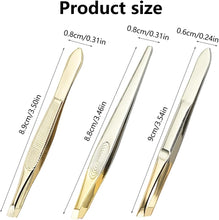 3pcs Eyebrow Tweezers Set, Stainless Steel Slant Tweezer Makeup Tool is Easy to Hold, Durable and Portable, Used to Remove Hair, False Eyelashes, Double Eyelids