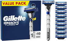 Gillette Mach3 Turbo Men's Razor + 9 Razor Blade Refills, 3 Blades for a Smooth Shave, Fits All Mach3 Handles