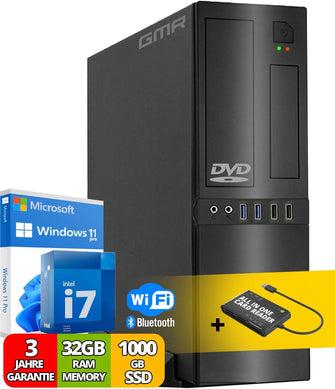 Desktop PC with Intel i7 8-Thread 4.00 GHz  32GB DDR3  1000GB SSD  DVDRW  Smart ID Card Reader 5-in-1  USB3  WiFi 600 and Bluetooth 5  Windows 11 Professional 64-Bit  Multimedia Computer
