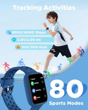 BIGGERFIVE Kids Smart Watch, 1.8" Fitness Watch Pedometer, Heart Rate, Sleep Tracker, IP68 Waterproof, Calorie Step Counter, Puzzle Games with/without APP for Girls Boys Teens 5-16, Blue