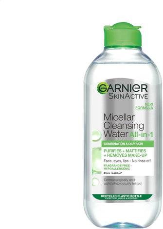 Garnier Micellar Cleansing Water For Combination Skin, Gentle Face Cleanser and Makeup Remover, Fragrance Free, Recognised By The British Skin Foundation, Use With Reusable Micellar Eco Pads, 400 ml