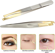 KMZ 2Pcs Eyebrow Tweezers Set Stainless Steel Slant Tweezer for Facial Hair Removal & Eyebrow Shaping for Women and Men