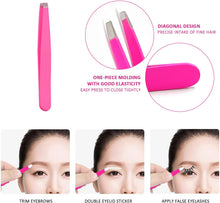 2-Piece Eyebrow and Eyelash Tweezers Set, Stainless Steel Angled Eyelash Clips + Elbow Eyelash Clips, for Removing Broken Hair, Brows, Facial or Ingrown Hair, Professional Makeup Tool (Pink)