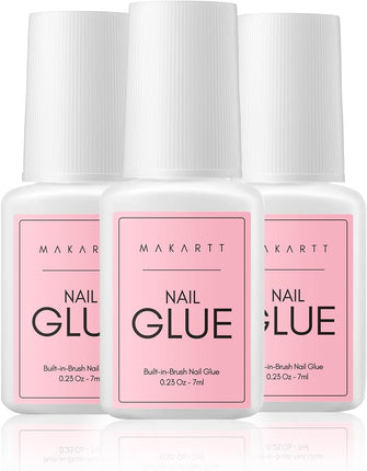 Makartt 3PC Strong Nail Glue Acrylic Nails, 3  7ml Brush on Nail Glue for Nail Repair, Nail Glue Extra Strong, Professional Super False Nail Adhesive Glue for Broken Nails Long Lasting