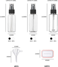 8 Pcs Clear Spray Bottle with 4 Funnels, 16 Stickers, 50ml Atomizer Pump Bottle, Perfume Atomizer Refillable Portable Travel Bottle for Travel, Business Trip, Camping