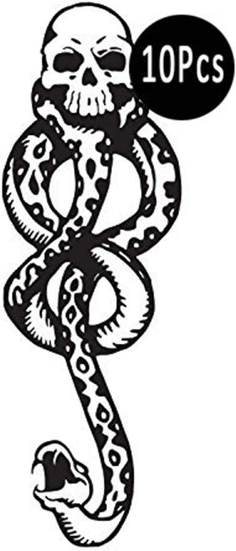 10 Pcs Magic Mantra Snake Skull Dark Mark Death Eater Temporary Halloween Cosplay Tattoo Accessories