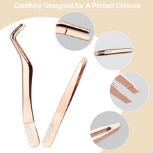 Lash Tweezer for Eyelash Extensions + Flat Tip Eyebrow Tweezer Eyelash Tweezers for Extensions with Lash Comb Curved Tweezers Eyelash Applicator Tool for Girls Women Beginners Makeup Artists