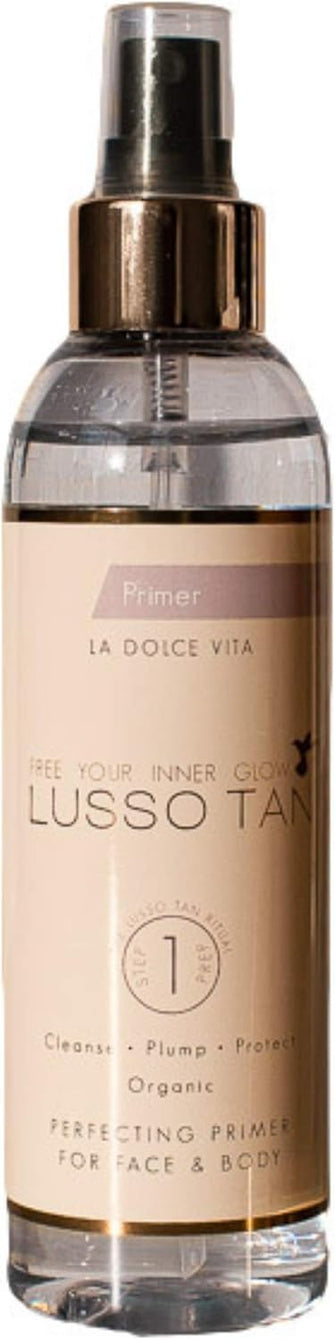 Lusso Tan Perfecting Primer Spray for Face and Body, 200ml, Organic, Vegan and Cruelty-Free Self-Tan Priming Body Mist with Aloe Vera  Instant-drying. Streak-free, flawless finish.