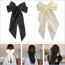 2 Pcs Solid Color Bowknot Hairpin Big Bow Hair Clips Bows Girls Hair Clips French Barrette with Long Silky Satin Tail for Women Girls