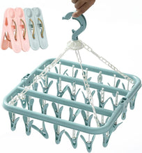 Folding Sock Dryer with 32 Pegs Clothes Drying Hanger with Clips for Washing Line Accessories, Drip Airer Hanging Sock Rack with 4 Beach Towel Quilt Clips for Shoe Insoles Underwear Bras Baby Clothes