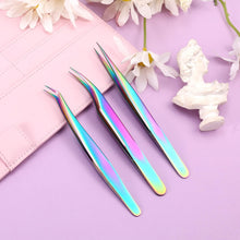 Lash Tweezers Set, 3Pcs Stainless Steel Lash Extension Tweezers 3 Styles Straight and Curved Eyelash Tweezers for Removing Eyebrows False Lashes Smeared False Nails (Color Titanium)