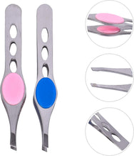 Lurrose 4Pcs Eyebrow Tweezers Stainless Steel Slant Tip Tweezer Eyebrow Shaping Facial Hair Beard Remover Hair Plucker for Men Women Ingrown Hair Splinter Pink Blue