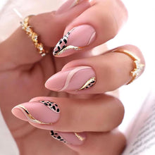 JUSTOTRY 24 Pcs Leopard Stiletto False Nails Short,Pink French Press on Nails Pattern, Swirl Fake Nails Short with Nail Glue, Almond Stick on Nails for Women, Nails Fake Nail for Nails Art