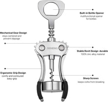 Corkscrew Bottle Opener, Beneno Premium Corkscrews Wine Bottle Opener with Multifunctional Corks and Caps Bottle Opener, Silver