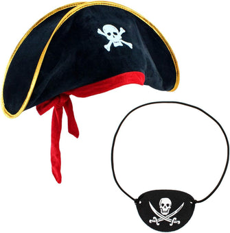 iwiio Pirate Accessories Pirate Hat and Pirate Eye Patch Halloween Pirate Captain Dress Up Pirate Hat Adult Kids for Pirate Party Cosplay
