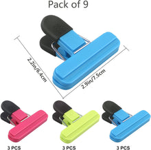 MEKEET Food Bag Clips for Food Storage Set of 9 Food Clips Kitchen Storage Clip Seal Clips,Sturdy,Airtight,Reusable 3 Colours for Keeping Food Fresh - Ideal for Home, Kitchen,Travel,Camping