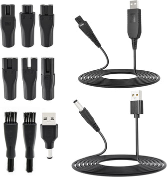 PChero 15V Philip HQ8505 Shaver Charging Cable Replacement + 5V USB to 55  21cm Charger Cable Adapter with 6 connectors for Razor Hair Clipper Beard Trimmer Beaty Instruments