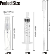 40 Pcs Mini Spray Atomizer Empty Bottles, 3ml Plastic Refillable Perfume Empty Sample Bottle, Portable Perfume Samples Container With 2ml Pipette, 5ml Needle Cylinder, For Liquid Travel Makeup Tool