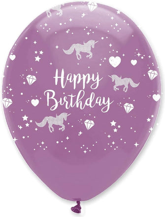 Creative Party Unicorn Happy Birthday Balloons, 50 Purple and Pink Balloons, Birthday Balloons for Girls and Boys, Party Balloons, Birthday Party Supplies, RB303