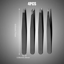 KINBOM 4pcs Professional Tweezers Set, with Leather Case and Snap Stainless Steel Precision Tweezers for Removing Eyebrows Facial Hair Ingrown Hair Crafts Making