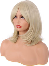 MapofBeauty 18 Inch/45 cm Layered Bangs Straight Synthetic Fiber Shoulder Length Hair Daily Use Wig (Blonde)