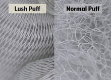 Lush Puffs - 3 Pack Large 75g Deluxe Loofah Body Scrubbers. Rich Lather Shower & Bath Poufs for Skin Exfoliating & Washing. Lush Scrunchie Sponge. Quality Made & Long Lasting. Three Shades of Grey.