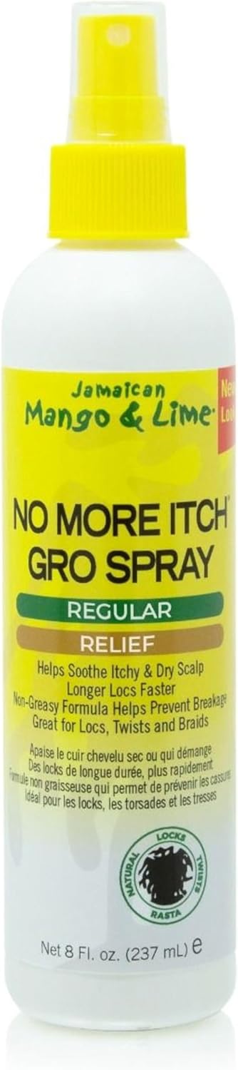 Jamaican Mango & Lime No More Itch Gro Spray 237ml  For locs, twists, and braids. Helps reduce dry scalp. Minimizes dandruff. Healthy-looking hair. Non-Greasy Formula