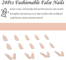 French False Nail Tip, 24Pcs Nude White Fake Nails, Press on Nails Long, Acrylic Stick on Nails, Coffin Ballerina French Design Nails Tips with Glue Sticker for Women and Girls Nail Art