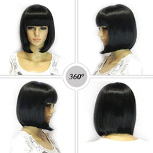 Kalyss Black Bob Wig with Fringe Straight Short Wigs for Women Synthetic Hair Wigs