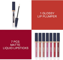 7Pcs Matte Liquid Lipstick + 1Pcs Lip Plumper Set Kit, Long Lasting Waterproof Velvet Lip Gloss Set, Pigmented Lip Makeup Gift Sets for Girls and Women