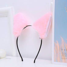 Lurrose Fur Ears Headband, Fluffy Plush Cat Ear Hair Hoop Cute Animal Party Hair Accessories for Girls Women Halloween Costume (Pink)