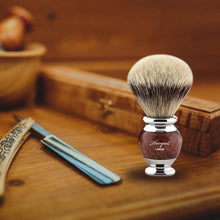 Haryali London Mens Shaving Brush with Silver Tip Badger Hair Bristles Wood & Metal Handle for Beard & Mustache Facial Hair Perfect Shave