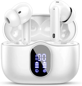 Btootos Wireless Earbuds, Bluetooth 5.3 Headphones In Ear with 4 ENC Noise Cancelling Mic, 2023 New Bluetooth Earphones Mini Deep Bass Stereo Sound, 36H Playtime LED Display Wireless Earbuds White