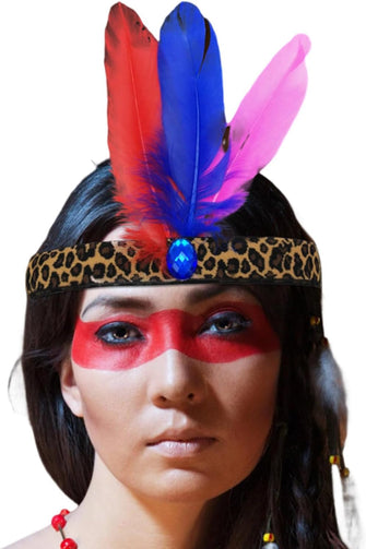 Handcess Indian Feather Headbands Leopard Headdress Native American Feather Headband Carnival Costume Headwear for Women Girls Festival Party