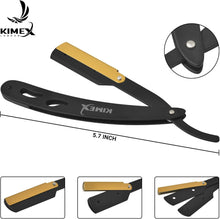 KIMEX LONDON Cut Throat Razors - Powder Coated Stainless Steel Straight Razor - Barber Razors for Shaving - Shavette with Leather Cover - Barber Blade with 24K Gold Swing Lock.
