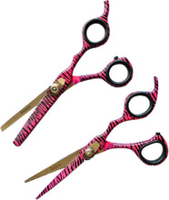 Hairdressing Barber Salon Scissors, Thinning Scissors Set 5.5", New Pink Zebra