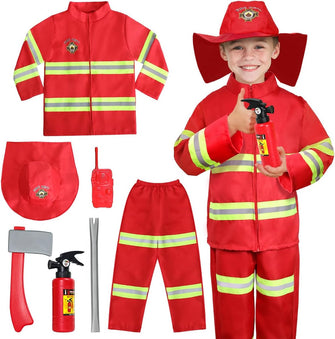 LOYO Kids Role Play Halloween Costumes, Fireman Costume with Firefighter Outfit Toys Accessories for Children