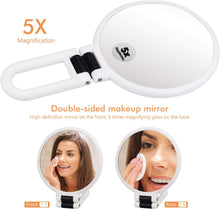 DESON Double-Sided Hand Mirror, 5 x Magnifying Mirror, Foldable Adjustable Mirror with Handle, Round Travel Mirror for Makeup and Styling