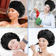 Hair Bonnet for Sleeping, Wide Elastic Band Satin Bonnet Silk Bonnet Shower Cap for Women Girls Makeup Hair Care Elastic Hat Soft Sleep Cap Satin Head Cover for Night Sleep Curly Hair Protection