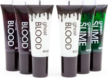 Moon Glow - 10ml Halloween Multipack - 2x Fake Blood, 2x Green Slime, 2x Ghost Blood. Perfect for Halloween, Vampire, Zombie Dress up Special FX Makeup with applicator