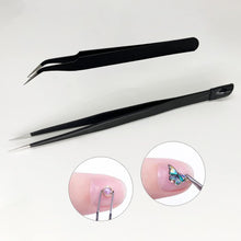 2 PCS Nail Art Tweezers, Straight and Curved Tip Tweezers Rhinestone Stickers Picker Pointed Tweezers for Craft, Makeup Tools - Black