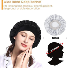 Hair Bonnet for Sleeping,2 Pack Bonnet with Wide Elastic Band, Hair Care Sleeping Head Cover Elastic Hat Hair Bonnet for Curly Hair,Night Sleep Cap Silky Bonnet for Women Girls (Black+Grey)