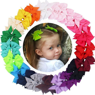 JOYOYO 40 Pcs Hair Bows for Girls Hair Clips Medium Size 3.5 Inch Grosgrain Ribbon Craft Toddler Pinwheel Bows In Pairs