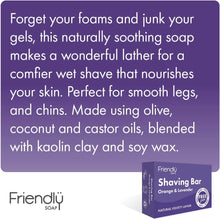 Friendly Soap- Natural Orange & Lavender Shaving Soap, Gentle, Smooth & Sensitive, Handmade with Soothing Aloe Vera & Kaolin Clay, No Sulfates & Palm Oil, Vegan, Eco-Friendly, Recyclable Packaging 95g