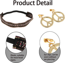 DMQ Hippie Costume Set, Includes Retro Round Sunglasses Peace Sign Necklace Peace Sign Earrings Bohemia Headband, 70s accessories for women Hippie Party Supplies